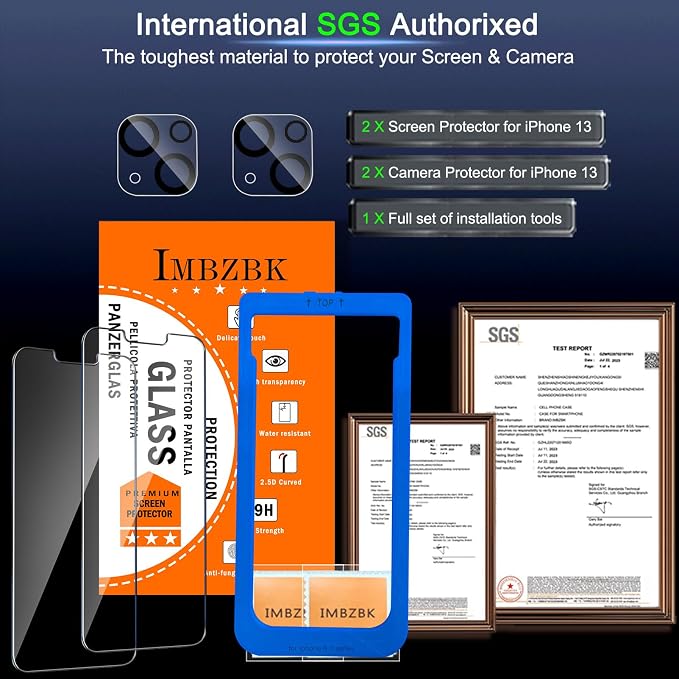 IMBZBK for iPhone 13 Screen Protector, 9H+ Tempered Glass, 2+2 Pack | 9H+ Hardness, Military Grade Shatterproof, Case Friendly, Bubble Free Auto-Dust Removal, with 2 Camera Lens Protectors - Image 5