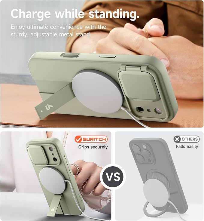 SURITCH for iPhone 17 Pro Max Case with Camera Control Cover, Camera Cover and Adjustable Kickstand, Compatible with MagSafe, Shockproof Bumper Protective Cases 6.9 Inch, Green - Image 5