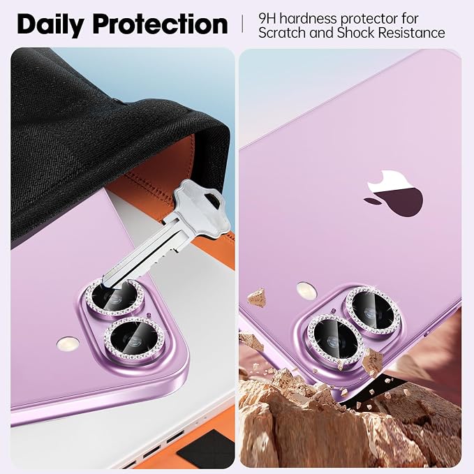 for iPhone 16/16 Plus Camera Lens Protector Bling Diamond, Pink | Individual Metal, 9H Hardness, Scratch Resistant, Shockproof, Drop Protection, Case Friendly, Stylish Accessories - Image 3