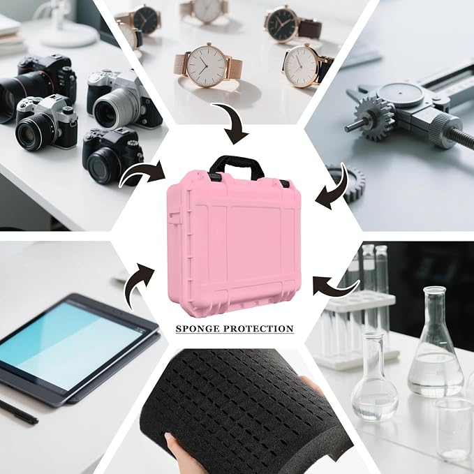 Relaxweex 1 Pcs Waterproof Hard Case with DIY Customizable Foam Insert Portable Protective Case with Knife for Camera Drones Equipments Tools Test Instruments(Pink,11.3 x 8.7 x 4.2 Inch) - Image 5