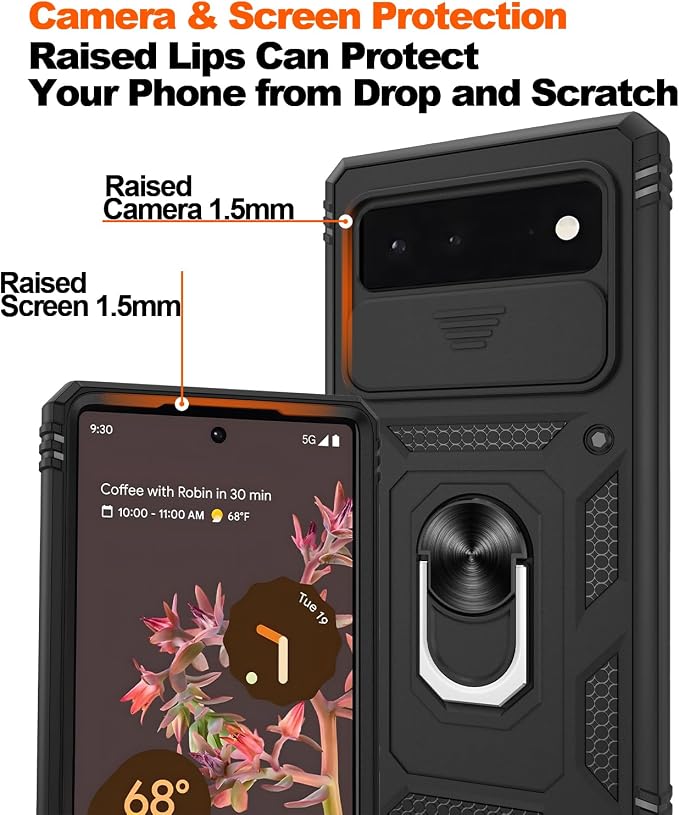Gritup for Google Pixel 6 Case: Pixel 6 Case with 2*Screen Protector | Magnetic Stand & Slide Camera Cover | Shock Proof Military-Grade Funda para Google 6 Cover -Black - Image 5