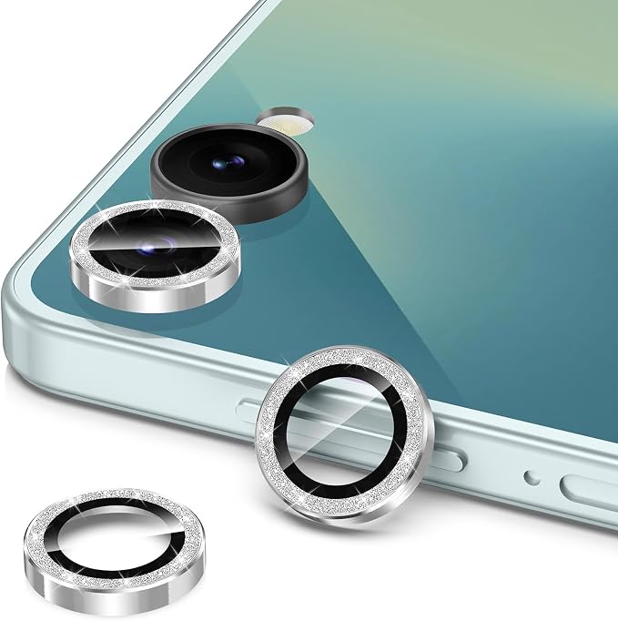 for Samsung Galaxy Z Flip 7 Camera Lens Protector, Individual Metal Ring Tempered Glass Lens Cover, [Strong Adsorption] Scratch Resistant Ultra-Thin HD Clear Lens Cover, 1 Set-Silvery Sparkly - Image 2