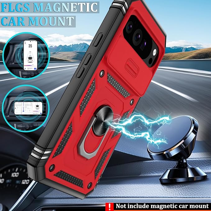 Gritup for Google Pixel 10 Pro XL Case with Screen Protector*2, Magnetic Stand & Slide Camera Cover, Shock Proof Military-Grade Phone Case, Red+Black - Image 6
