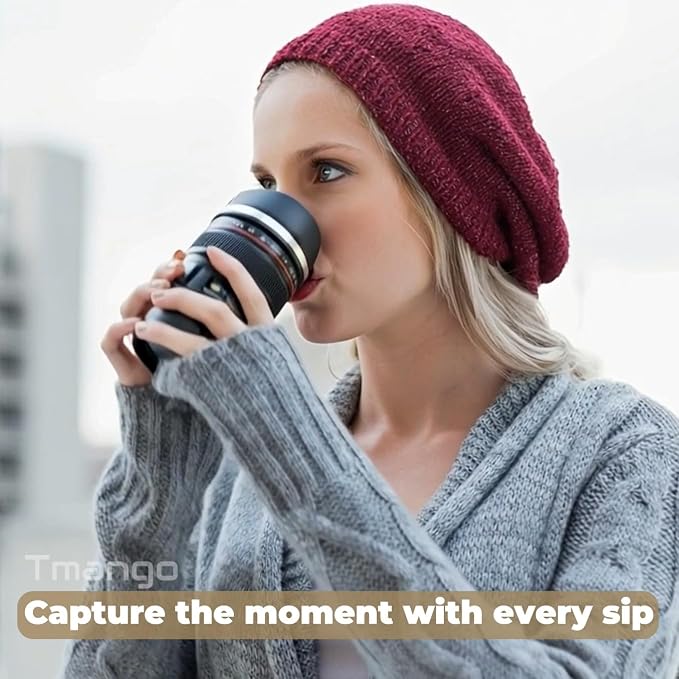 Camera Lens Coffee Mug with Slider Lid and Spoon– Realistic DSLR Thermos Cup, Novelty Gift for Photographers, Men & Women - Image 4