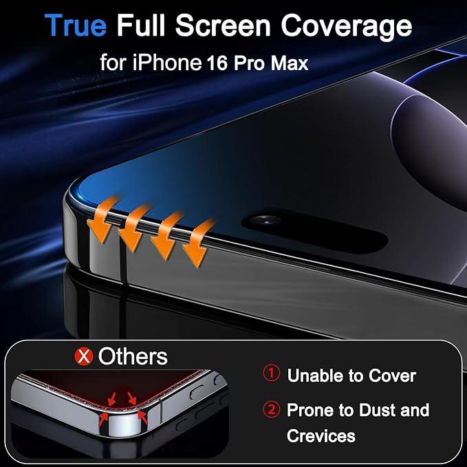 Ferilinso 3 Pack Screen Protector for iPhone 16 Pro Max, Tempered Glass | 9H+ Hardness, Military-Grade Shatterproof, HD Clear, Case Friendly, Easy Installation Bubble Free, with Camera Lens Protector - Image 2
