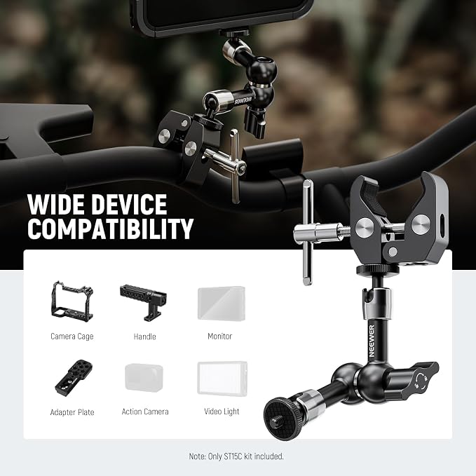 NEEWER 6"/15cm Adjustable Magic Arm with Super Clamp, 1/4" & 3/8" Threads, 1/4" Screws for Flash/LED Light/Microphone/Monitor, Compatible with SmallRig Camera Cage, Max Load: 4.4lb/2kg, ST15C - Image 2