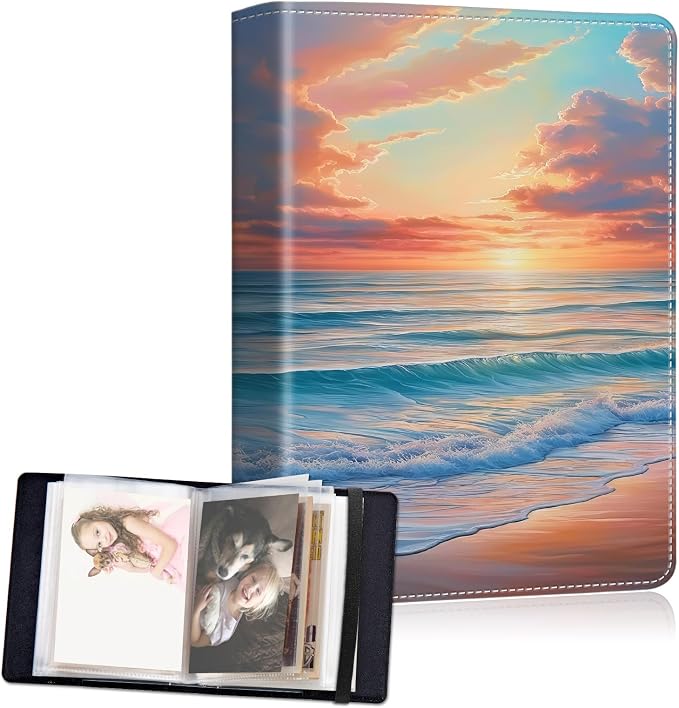 Small Photo Album 5x7, 60 Pockets Holds 120 Photos, Slip-in Pocket Photo Album with Black Elastic Band for Family Wedding Baby Travel Pictures, The Setting Sun by Unknown