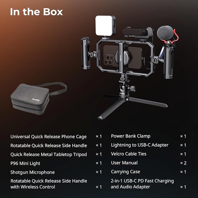 SmallRig Pro Phone Stabilizer Video Rig Kit, All-in-One Creator Bundle with LED Light, Mic,Table Tripod, Dual Handles for Live Streaming, for Creator, for iPhone 17/16/15 Pro, Android - Image 8