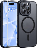 FNTCASE for iPhone 15 Pro Max Case, Fit for Magsafe, Glass Screen Protector | Full Camera Protection, Translucent Matte, 14FT Military Grade Drop Proof, Shockproof Protective Phone Cover, Black by FNTCASE