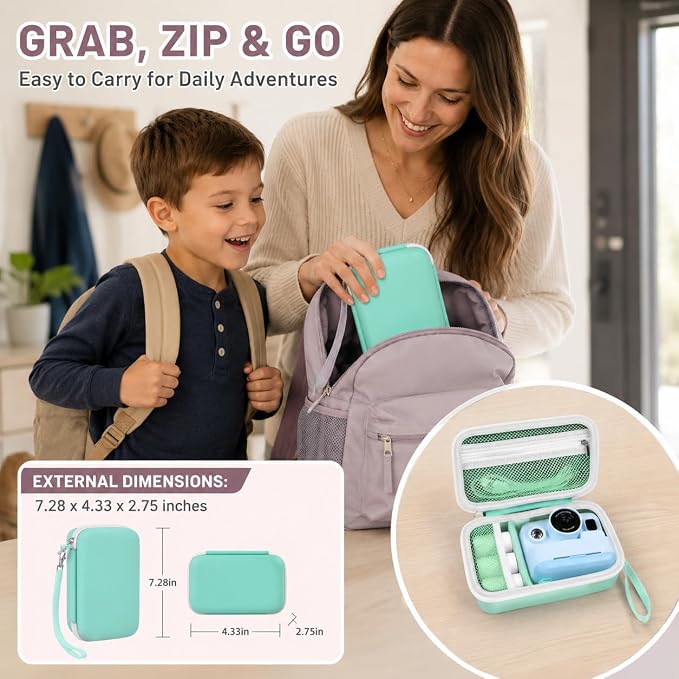Kids Instant Print Camera Case for DYLANTO for ESOXOFFORE Cameras | Portable Digital Camera Case Organizer for ETIKEZ for YTETCN for DUDUDRAGON with Pocket for Accessories (Box Only)-Mint Green - Image 5