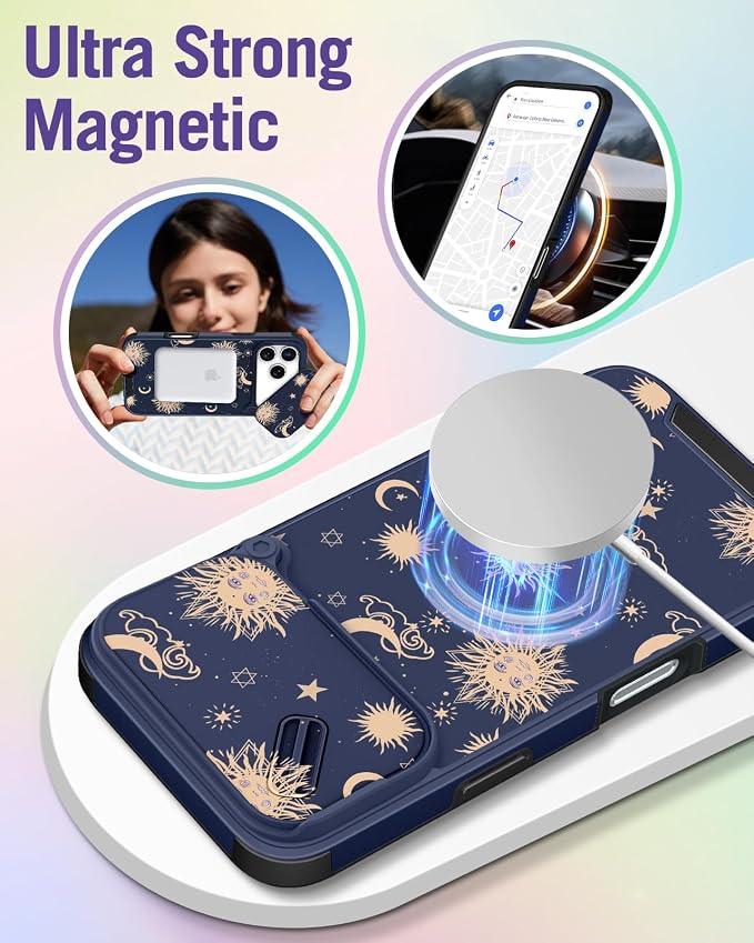 Buleens for iPhone 17 Pro Max Case 6.9 Inch - with Ring Stand & Camera Cover Aesthetic Cute Designed for Women Girls Girly Kawaii Sun Moon Star Phone Case for iPhone 17 Pro Max Compatible with Magsafe - Image 4