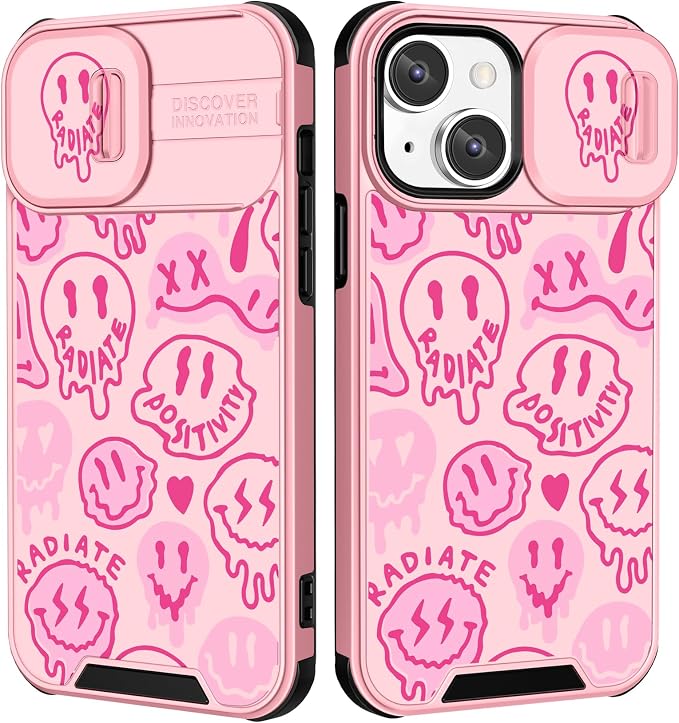 (2in1 for iPhone 13 Case Face Cute Women Phone Cover Distorted Smile Design with Slide Camera Cover Protective Unique Teen Cases for iPhone13 6.1'' by Goocrux