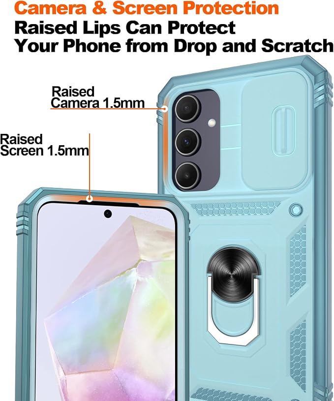 Gritup for Galaxy A35 5G Case Military-Grade Shockproof with Kickstand | with 2 PCS Screen Protector, Slide Camera Cover, Heavy Duty Outdoor Protection Funda para A 35 Phone Cover, Green - Image 4