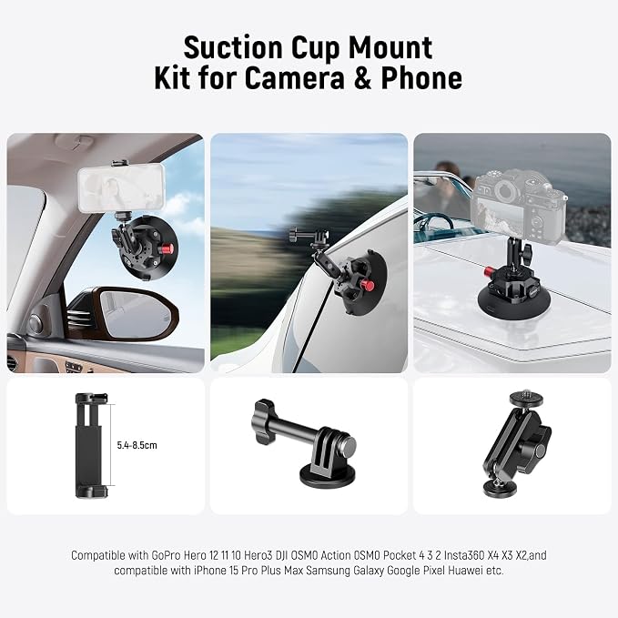 NEEWER 4.5" Suction Cup Camera Mount with Ball Head Magic Arm, CA105 | 1/4" 3/8" ARRI Holes, Quick Release Car Mount, Phone Holder, Action Camera Adapter, Compatible with iPhone DJI Insta360 - Image 2