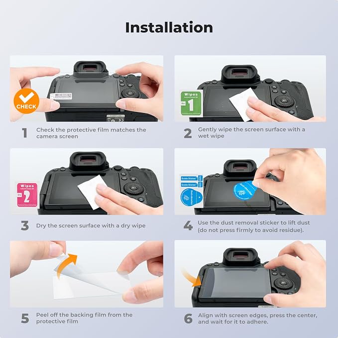 K&F CONCEPT Screen Protector Compatible with Canon EOS R6 II/R6/R7 Camera | Ultra Clear Tempered Glass Screen Protector Anti Scratch Bubble Free Ultra Resistant PF18 - Image 5