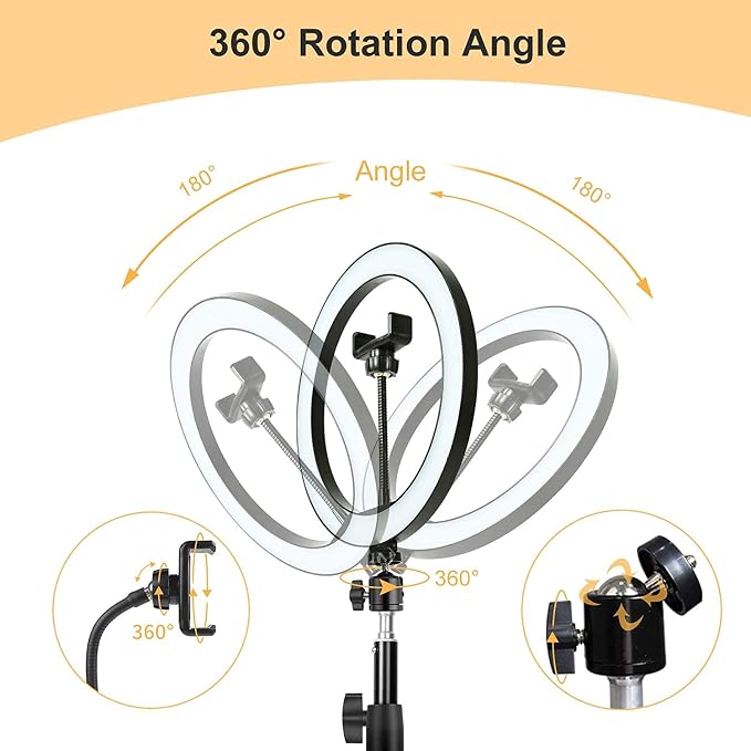 Ring Light OEBLD Dimmable with 3 Light Modes & 10 Brightness Level 360° Rotae LED Ring Fill Lights for Phone Live Stream Makeup YouTube Video Shooting (C(10'' Ring Light with Clip)) - Image 3