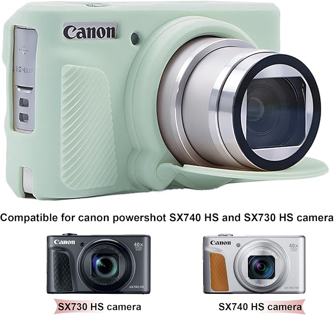 BOVKE Silicone Camera Case for Canon PowerShot SX740 / SX730 Digital Camera, SX740 HS Soft Protective Case Cover Rubber Camera Slim Fit Sleeve with Removable Lens Cover, Jelly Green - Image 2