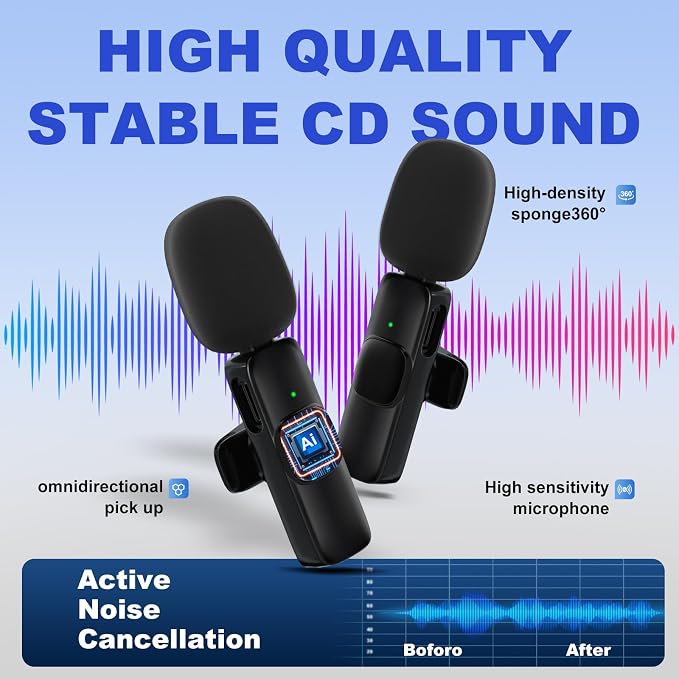 JUDKIOM 2 Pack Wireless Lavalier Microphone for iPhone,Android, USB C, Clip-on Mics, Bluetooth Lapel Mic for Video Recording Interview Vlog YouTube TikTok - Image 2