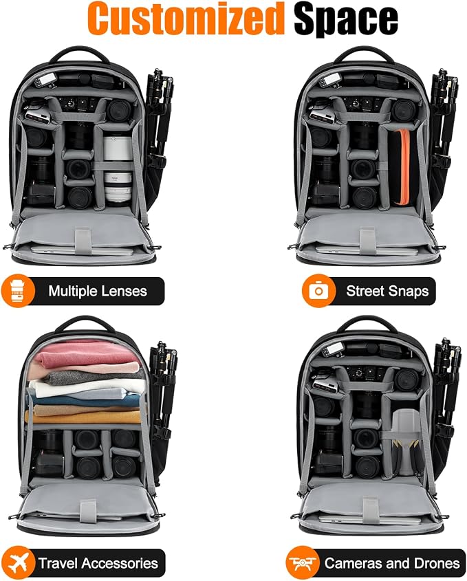 Cwatcun Camera Backpack, Large Water-Resistant DSLR Bag for Canon/Nikon/Sony - Image 4