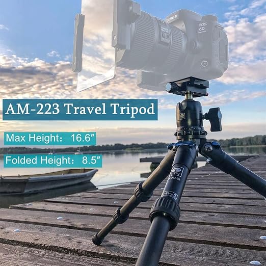 SIRUI AM-223 Carbon Fiber Camera Tripod Mini Travel Compact Tripod with 360° B-00K Ball Head, Arca Swiss Quick Release Plate, Loads up 15KG, Max Height 16", Folded Height 12.1",Black - Image 8