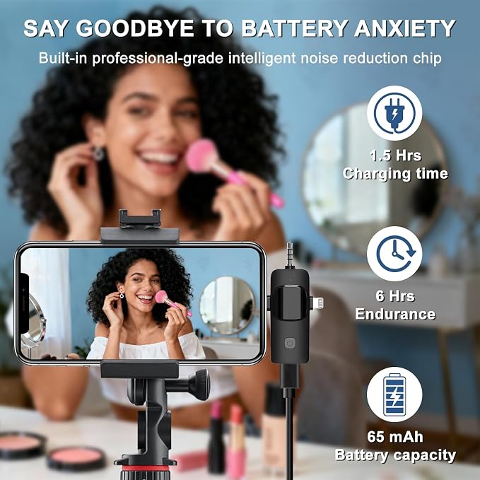 Labstandard 3-in-1 Wireless Lavalier Microphone for iPhone & Android - Studio Quality Sound with Noise Cancel, Plug & Play Mini Mic for Recording, Vlogging & Live Streaming - Image 4