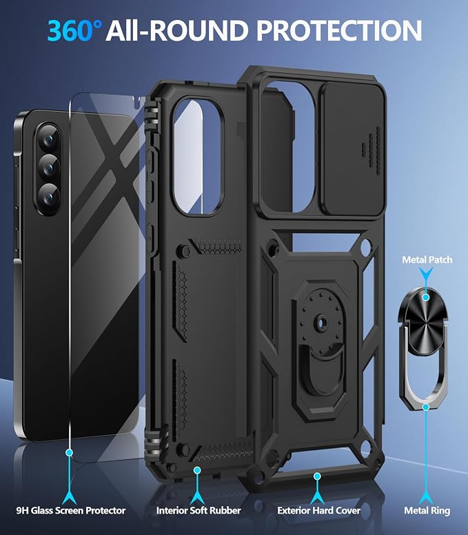 Taisairu for Samsung Galaxy A37 Case/A36 Case with Screen Protector & Slide Camera Lens Cover, Built-in Ring Stand Shockproof Protective Case for Samsung A37 5G Case/Samsung A36 5G Case (Black) - Image 2
