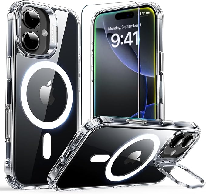 for iPhone 17 Case Clear,Magnetic iPhone17 Case with Screen Protector [Compatible with MagSafe], Shockproof TPU Cover for iPhone Case 17 Built-in Stash Stand by Unknown