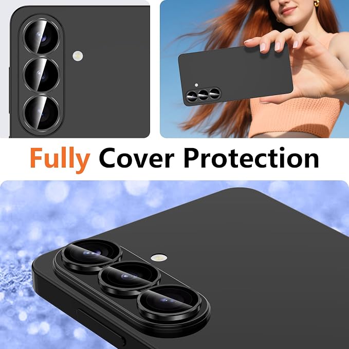 for Samsung Galaxy S26 Plus Camera Lens Protector, Individual Metal Ring Tempered Glass Lens Cover, [Strong Adsorption] Scratch Resistant Ultra-Thin HD Clear Lens Cover, 1 Set-Black Ring - Image 8