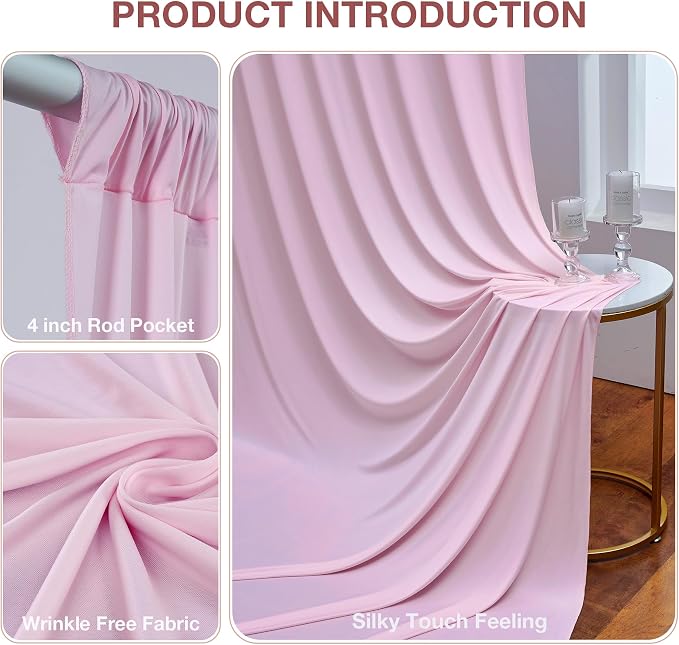30ftx10ft Wrinkle Free Light Pink Backdrop Curtains for Parties, Silky Polyester Photo Backdrop Drapes 6 Panels 5x10ft Back Drop Cloth for Wedding Birthday Baby Shower Photography Background - Image 2