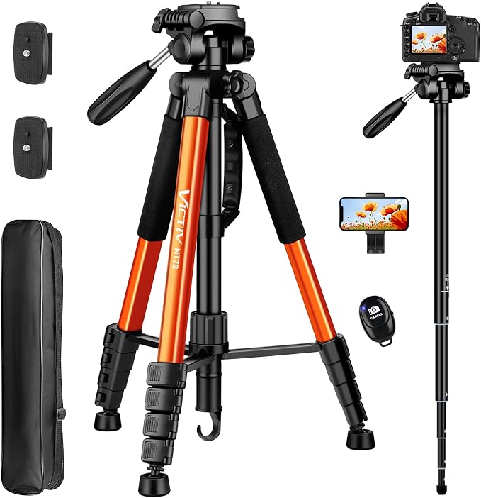 Tripod for Camera, 72" Tall Camera Tripod & Monopod with Remote, Professional Heavy Duty Compact Camera Stand for Phone, DSLR, Spotting Scope, Telescope, Binocular by Victiv