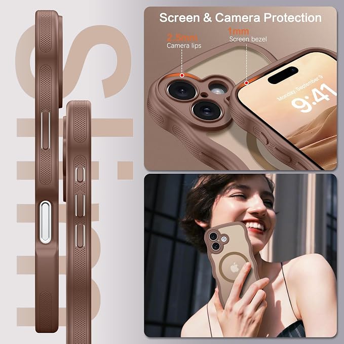 BENTOBEN Magnetic for iPhone 17 Case, Cute Wavy Full Camera Protection [Compatible with MagSafe] Translucent Matte Anti-Slip Bumper Women Girls Boys Protective Cover for 17 6.3", Desert Titanium - Image 5