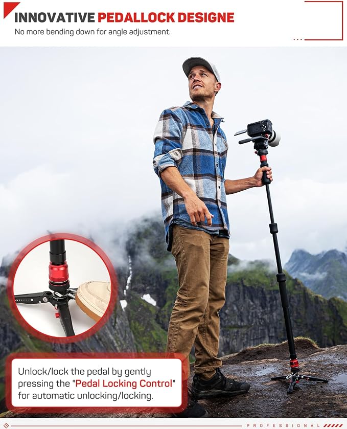 IFOOTAGE Cobra 3 Strike Monopod A150S Camera Stand with Pedal | One-Touch Lifting Aluminum Quick Video Monopod for Animal Sports Event Wedding Live Show Shooting, Payload 11lb, 60"/150cm - Image 3