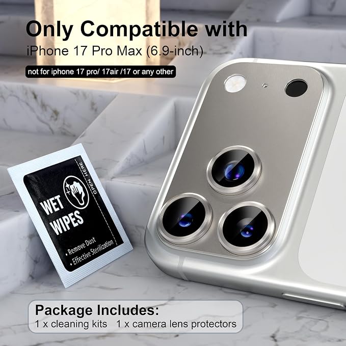 Choiche for iPhone 17 Pro Max Camera Lens Protector, Black | Metal Camera Cover with 9H Tempered Glass Lens Screen Protector Accessories, Strong Adsorption, Case-Friendly, 6.9-inch - Image 2