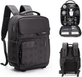 Cwatcun PU Leather Camera Backpack, DSLR Bag with Tripod Holder | for Photographers DSLR SLR Mirrorless Camera Cases.Fits 2cameras +4lenses+14"laptop+drone.18mm EPE foam, side & back access by FocusonCameraBag