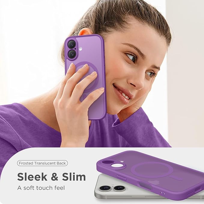 CAPRARO for iPhone 16 Case, Compatible with MagSafe | Upgraded [Full Camera Protection] Protective Translucent Matte Women Girl Magnetic Phone Case Cover, Jieshi Purple - Image 7