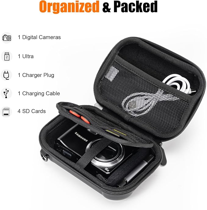 Cwatcun Hard Camera Case, Compact Digital Camera Sling Bag for Canon/Sony | Fits KODAK PIXPRO,Canon PowerShot,Sony DSC.Hard EVA shell,waterproof,shockproof,wristband+strap,mesh pocket. - Image 2