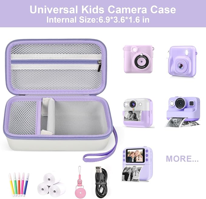 Kids Instant Print Camera Case, Travel Storage Bag for Girls Boys | For ESOXOFFORE/ for Dylanto/ for WEEFUN/ for Anchioo/ for GKTZ/ for Amzelas/ for Mafiti, Mesh Pocket, Detachable Wrist Strap - Image 2