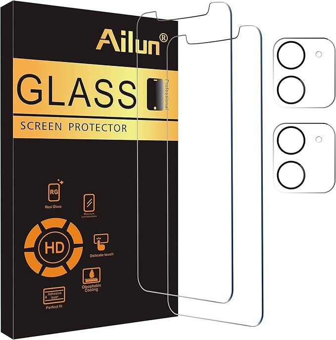 Ailun Screen Protector+Camera Lens Protector for iPhone 12 Mini, 2+2 Pack | 5.4 inch, Tempered Glass Film, HD by Ailun
