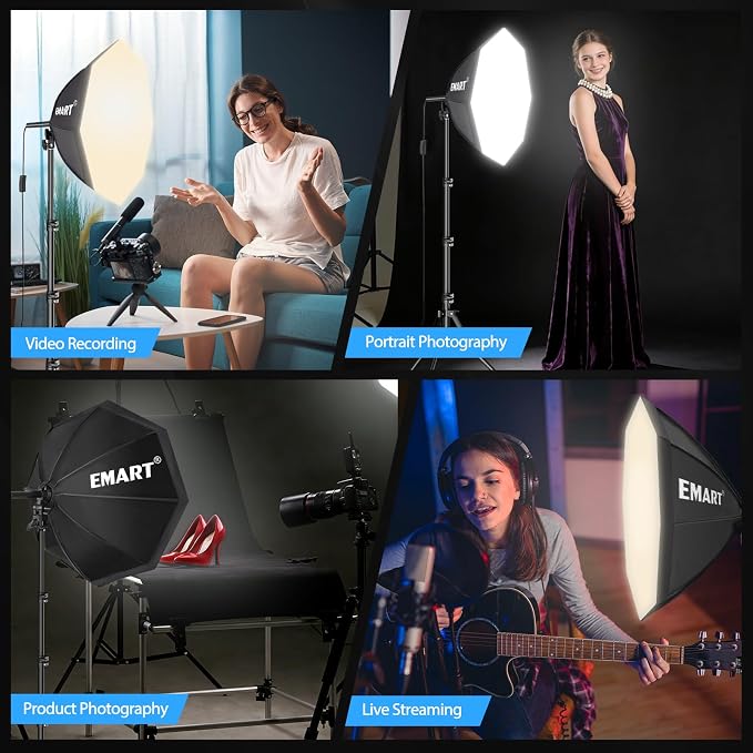 EMART Softbox Photography Lighting Kit 1Pack 50W LED 20"x20" Pull Soft Box | 3000K-6000K LED Bulb with Remote/APP Control, Professional Photography Lighting kit for Portrait, Video Recording, Streaming - Image 3