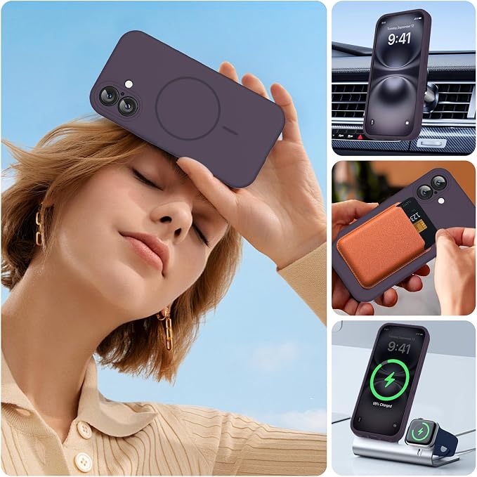 Miracase Silicone & Magnetic for iPhone 16 Case, Dark Purple | Compatible with MagSafe, Anti-Scratch Microfiber Lining, Liquid Silicone Case Shockproof Drop Protection Phone Case for 16 - Image 7