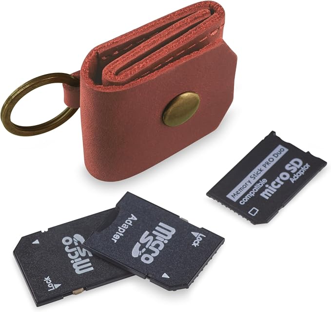 Leather SD Card Holder Keychain, SD Card Case Key Fob, Micro SD Card Holder Organizer, SD Card Storage Case, Memory Card Case Cover, Travel Memory Card Case (Cognac) - Image 3