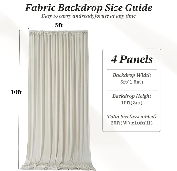 20 ft x 10 ft Wrinkle Free Beige Backdrop Curtain for Parties, 4 Panels 10ft Polyester Beige Photo Backdrop Drapes for Graduation Birthday Wedding Party Stage Curtains - Image 7