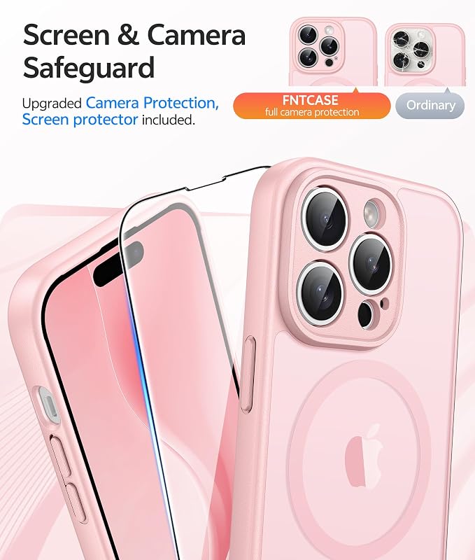FNTCASE for iPhone 14 Pro Max Case, Fit for Magsafe, Glass Screen Protector | Full Camera Protection, Translucent Matte, 14FT Military Grade Drop Proof, Shockproof Protective Phone Cover, Light Pink - Image 4