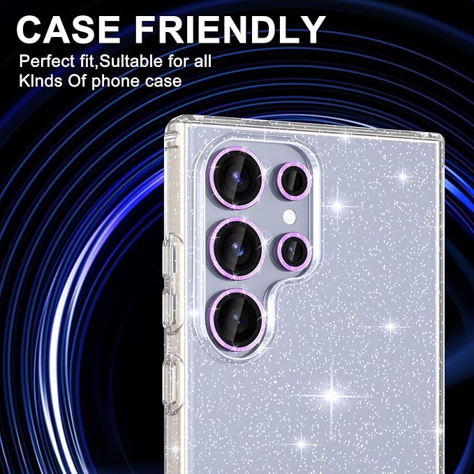 for Samsung Galaxy S25 Ultra Camera Lens Protector, Individual Metal Ring Tempered Glass Lens Cover, [Strong Adsorption] Scratch Resistant Ultra-Thin HD Clear Lens Cover, 1 Set-Purple Sparkly - Image 5