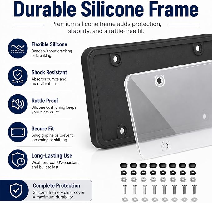 License Plate Camera Blocker, Transparent License Plate Cover Paired with A Silicone Licenses Plates Frame, Easy to Install, Suitable for Front and Rear Licenses Plates (Grey-B) - Image 3
