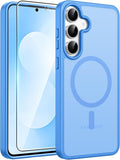 FNTCASE for Samsung Galaxy S25 FE Case, Fit for Magsafe, Screen Protector | Translucent Matte Magnetic Back, 14FT Military Grade Drop Protection, Slim Shockproof Protective Phone Cover, Ice Blue by FNTCASE
