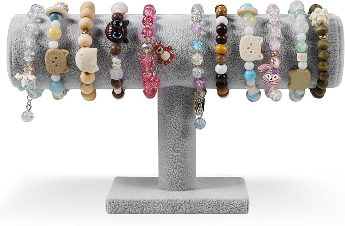 TENINYU Hovering T-Bar Bracelet Necklace Earring Bangle Pendants Anklet Tower Watch Key Jewelry Display Stand Home Organization for Women & Men (Gray Velvet) - Image 3