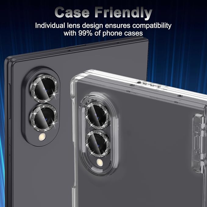Meshine for Samsung Galaxy Z Fold 8 Camera Lens Protector,Scratch Proof,Strong Adsorption,9H Hardness with Metal Ring Camera Cover,Ultra Thin Case Friendly,Accessories Lens Protector,Glitter Black - Image 6
