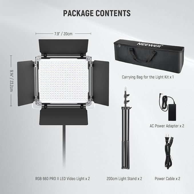 NEEWER Upgraded 660 PRO II RGB LED Video Light w App Control Tripod Stand | 2 Pack Kit, 50W, 1% Min Dimming, CRI97+, 3200K-5600K, for Game Streaming YouTube Studio, Bluetooth - Image 9