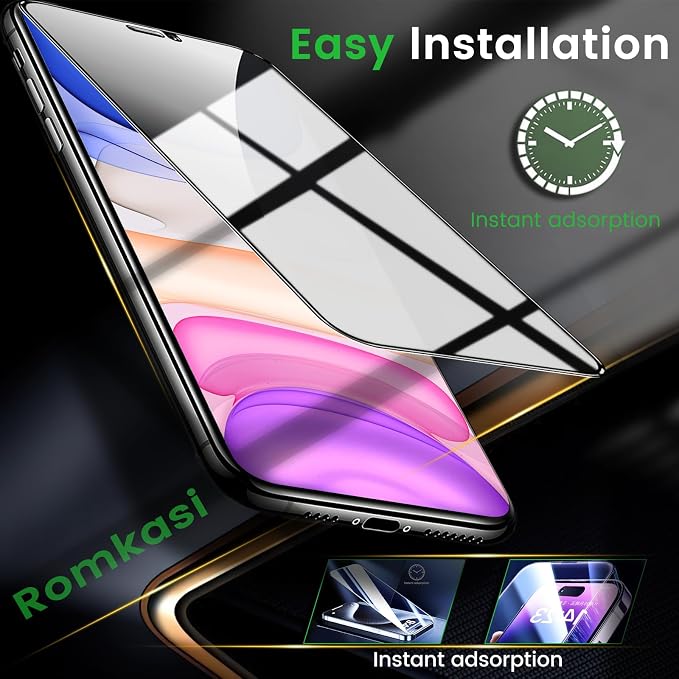 Romkasi 3 Pack Privacy Screen Protector for iPhone 11 6.1 Inch with 3 Pack Camera Lens Protector, Anti Spy Tempered Glass Film, Anti-Scratch, Touch Sensitive, Case Friendly - Image 7